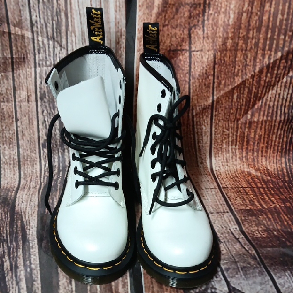 Dr. Martens White Combat Boots with Black Laces